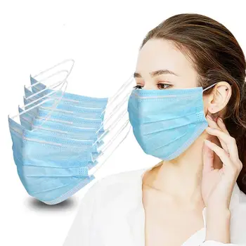 

Fast Delivery 100 Pcs 3-Layer Protective Masks Disposable Face Mask Comfortable Breathable Earloop Mouth Blue Mask