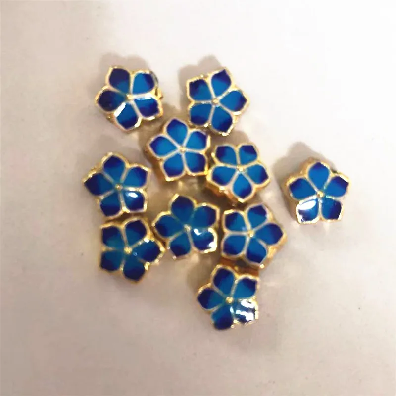 Style 10pcs wholesale 10mm flower shape cloisonne blue enamel spacers beads fit diy bracelets necklaces accessories findings B1
