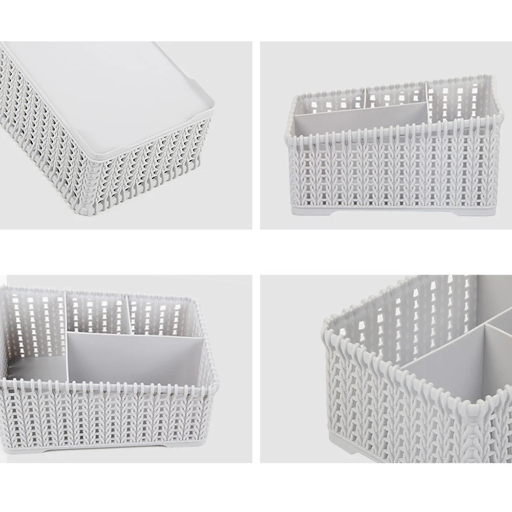 1pcs Imitation Rattan Storage Baskets Desktop Makeup Organizer Box Cosmetics Storage Sundries Container Home Kitchen Supplies