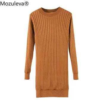 

mozuleva Autumn and Winter Long Sleeved Wild Pullover Women's Dresses plus Velvet Sweater Female Slim Warm Knit Low Waist