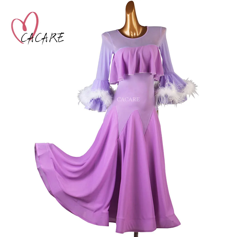

CACARE Ballroom Waltz Dresses Dance Competition Dresses Ballroom Dress Standard Customize D1184 with Feathers Big Hem
