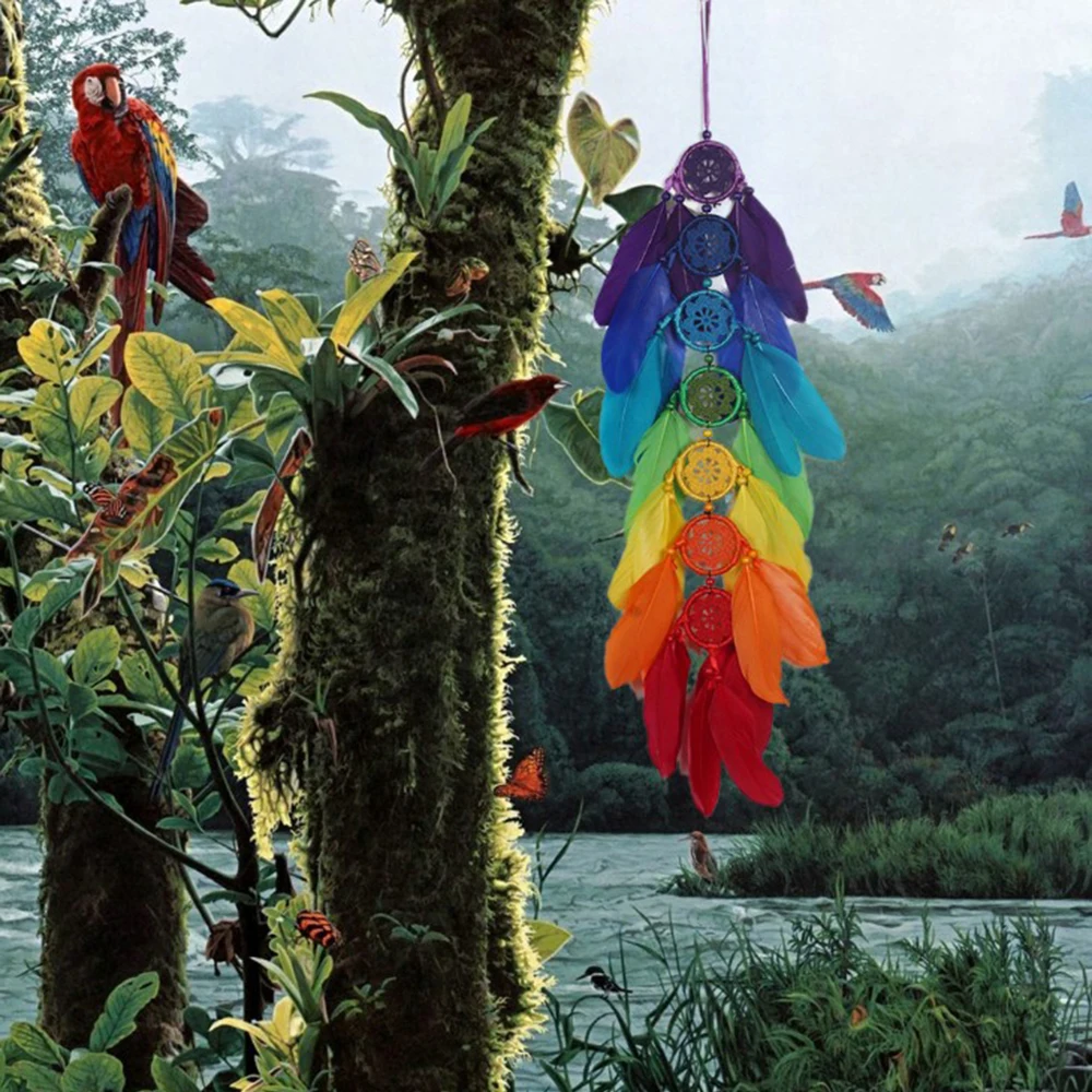 

1PCS Color Ladder Dream Catcher Wind Chimes Rainbow Feather Home Wall Hanging Fengshui Dreamcatcher Decor Pendant