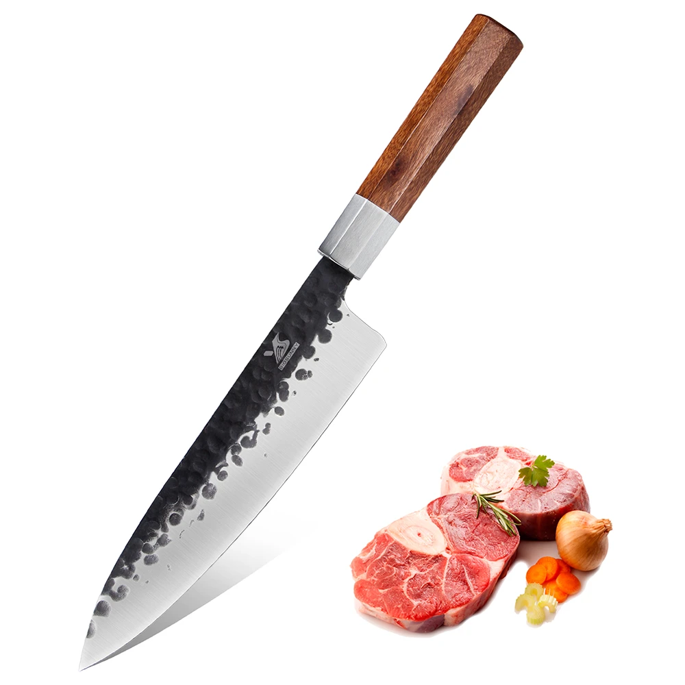

BIGSUNNY 8.6" Forge Hammered Chef Knife Meat Cleaver Slicing Knives High Carbon Stainless Steel with Octagonal Rosewood Handle