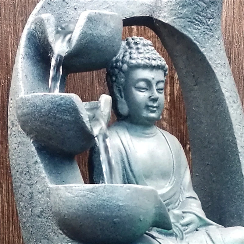 Смола дзэн Лотос статуя Будды светодиодный фонтан фэншуй статуэтки домашний офис настольные украшения медитация пространство садовые украшения