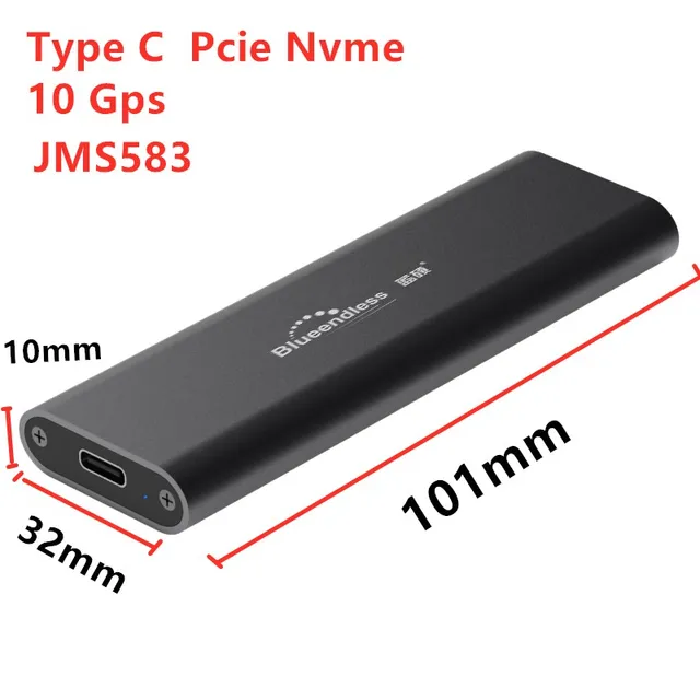 USB3.1 to M.2 NVME SSD Case for WinXP/Vista/Win7/Win8/WIN10 32/64 bit UASP Acceleration Support Aluminum Alloy Hard Drive Box High Speed ​​External Mobile SSD Box 