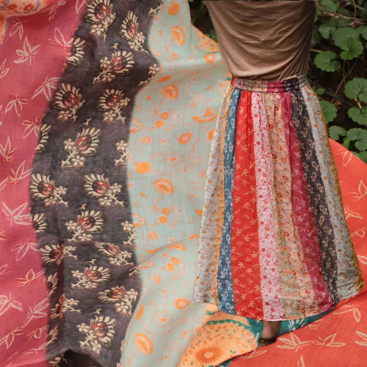 

High-end pure ramie tissu digital printing fabric summer thin style Clothing robe dress material