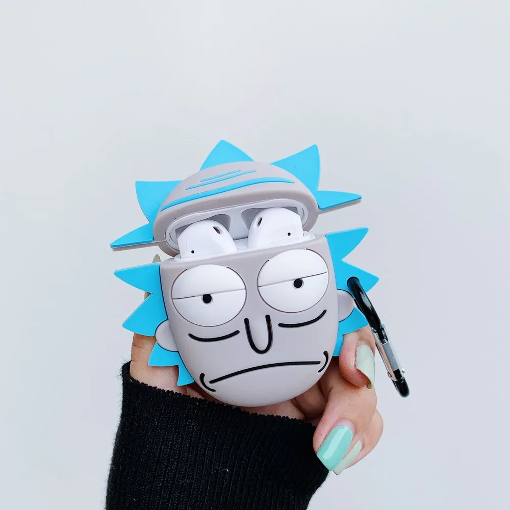 LinXiang 3D Funny Lovely American Cartoon Rick and Morty Bluetooth Earphone Silicone Protective Case For Apple Airpods 1 2