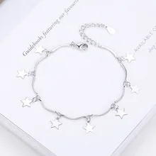 Sweet and Cute Five-Pinted Star silver bracelet Starry Literary Student 925 Sterling For women Boho Beach Bangle Jewelry Gift