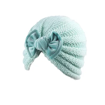 Baby Girls Solid Knitted Hat With Pleuche Bowknot Newborn Beanie Caps Big Bow Headwear Infant Toddler Hats Beanie Kids Headband 4
