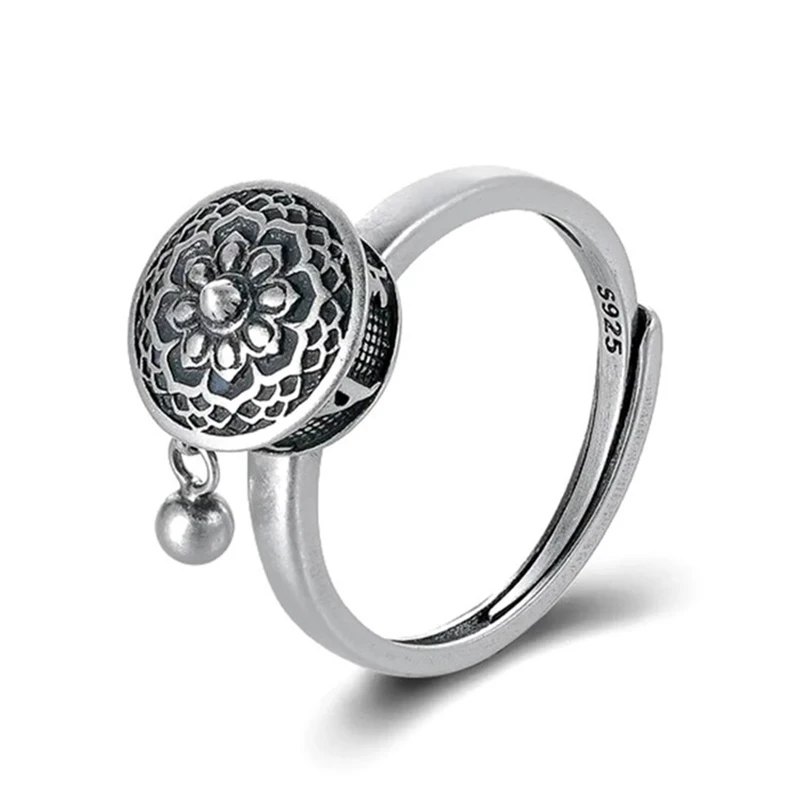 YIZIZAI Silver Color Buddhist Ring for Women Tibetan Prayer Wheel Ring OM Mantra 7 Chakras Ring Good Luck Women Ring