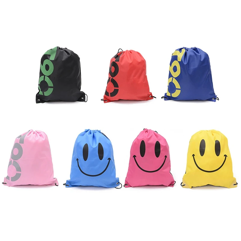 

Cute Letter Printed Drawstring Bag School Swimming Travel Adults Kids Sports Backpack Smile face Swimming Bags for Teenage Girls
