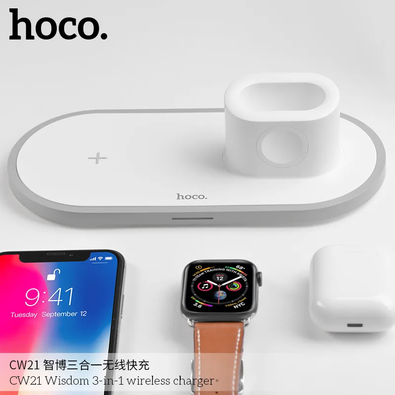

HOCO 3 in 1 Qi Wireless Charger Pad for iPhone 11 pro X XS Max XR for Apple Watch 4 3 2 Airpods 10W Fast Charge For Samsung S10
