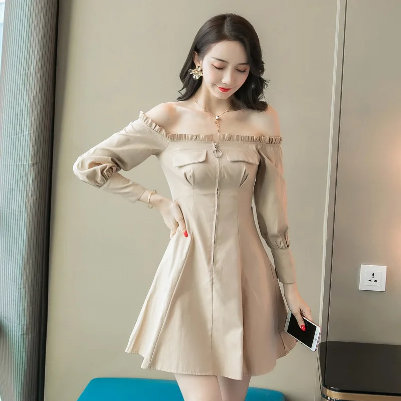

2018 Autumn And Winter New Style off-Shoulder High-waisted a Pendulum Dress