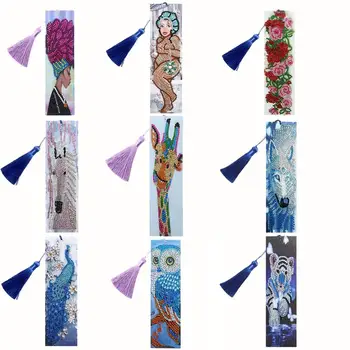 

5D DIY Diamond Painting Leather Bookmark Tassel Book Marks Special Shaped Diamond Embroidery DIY Craft Page Mark for Book
