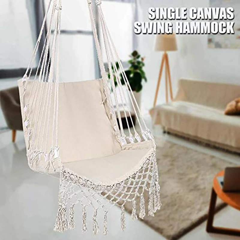 Hammock Chair Nordic Hammock Safety Beige Swing Rope Furnitures Outdoor Indoor Hanging Chair Home Garden Seat for Child Adults