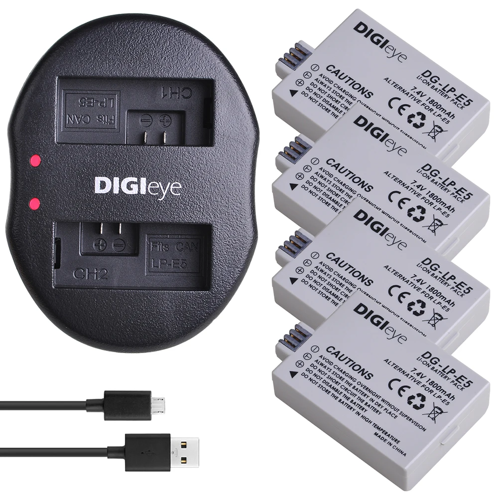 1800Mah Lp-E5 Batteria/Doppio Caricatore Per Canon Lpe5, Eos Rebel Xs, Rebel T1I, Rebel Xsi, 450D, 500D, 1000D, Kiss X3, X2, F, L10
