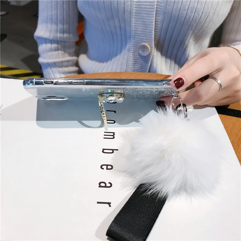 3D Diamond Holder stand Glitter Hairball soft phone case for iphone X XR XS 11 Pro Max 6 7 8 plus for samsung S8 S9 S10 Note A50 (9)