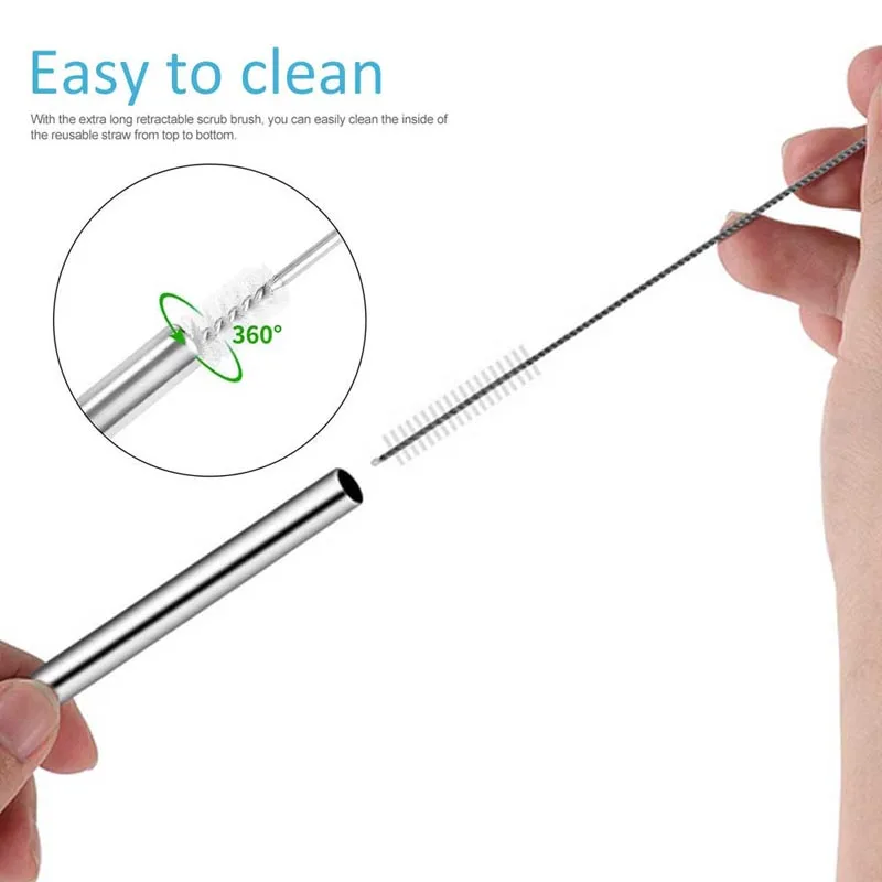 Telescopic Food-Grade Stainless Steel Drinking Straws Portable Reusable Metal Drinking Straw with Travel Case& Cleaning Brush