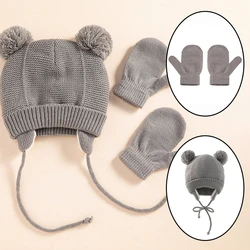 Winter Children Hat With Glove Set Multicolor Cute Braids Beanie Bonnet Warm Windproof Ear Protection Cap Infant Kid Accessories