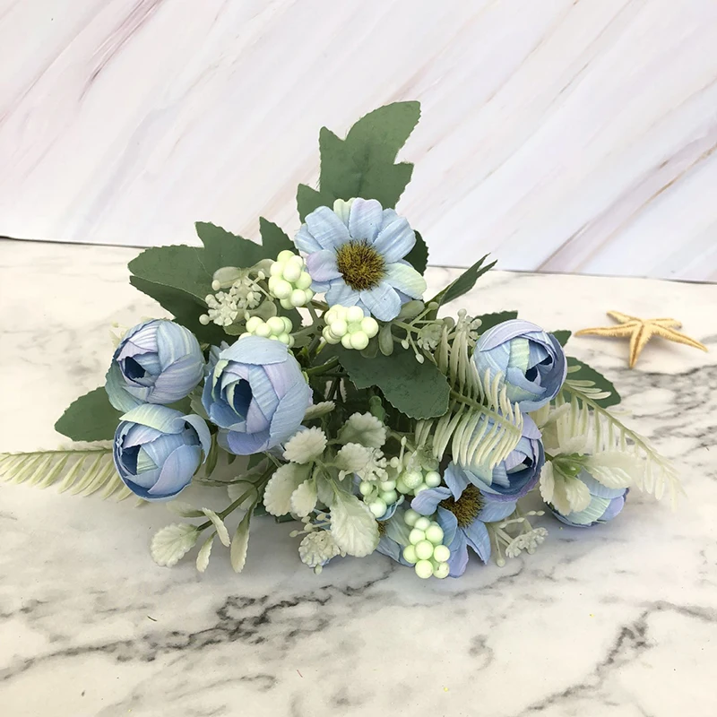 JAROWN 10 Heads Artificial Rose Small Flowers Bouquet Silk Fake Flowers Wedding Home Decoration Plant Leaves Decorative (3)