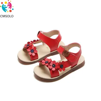 

CMSOLO Girls Summer Sandals Small Flowers 2020 New Girl Sweet Princess Shoes Soft Flat Leather Baby Beach Sandals For Girls Hot
