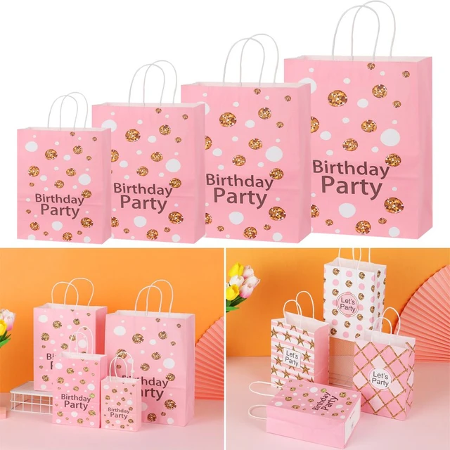 Sac cadeau Portable Kraft rose pour anniversaire, sac à main pour bonbons,  sac de rangement de finition mignon, fournitures de fête pour enfants,  garçon et fille, 1 pièce - AliExpress