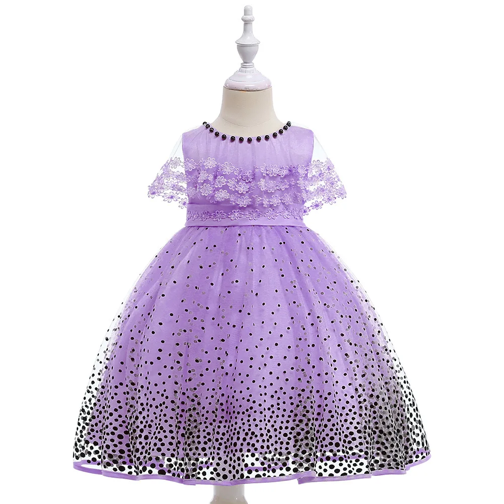 

Ruffle Shoulder Children Princess Summer Gradient Polka Dot Dress 3-12 Year Children Cute Mesh Party Wear for Kids Girls