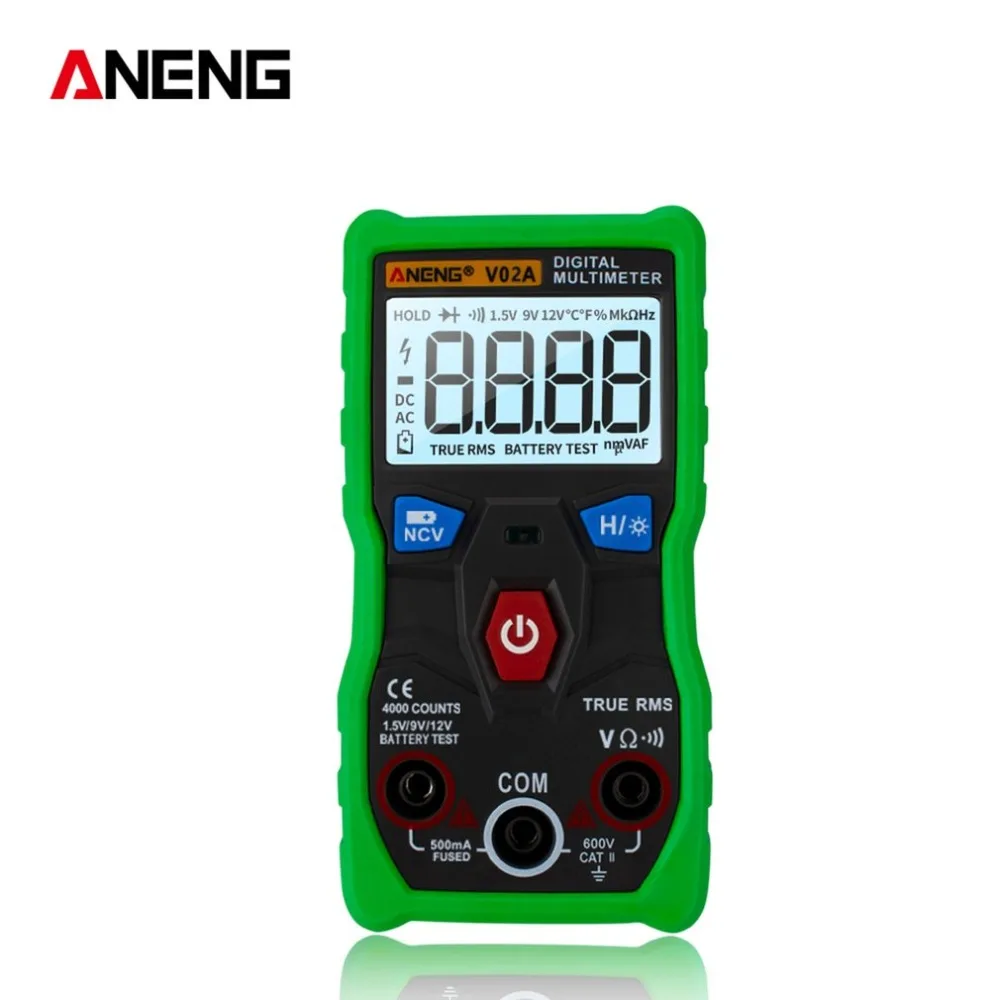 Aneng V02A мультиметр для передачи данных Ncv цифровой ЖК-дисплей Вольтметр переменного/постоянного тока Автоматический диапазон диодное Сопротивление Частота Емкость Тестер