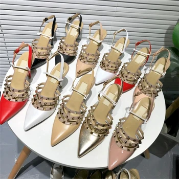 

Women's Sandals Genuine Hapucky Leather New Fashion Pumps Rivets High Heel Shoes Pointed Toe Sexy Shoes Brand Designer Pumps