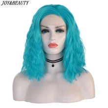 JOY& BEAUTY, 14 дюймов, свободная волна, синтетический парик на кружеве, бирюзовый, высокотемпературное волокно, короткие волосы, без клея, парики на кружеве для женщин