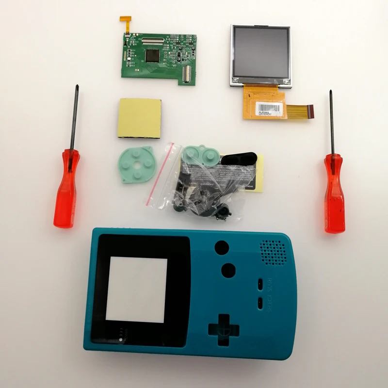 DIY консоль GBC экран комплекты ЖК-экранов Оболочка Чехол кнопки для игры мальчик цветная подсветка ЖК-экран 5 уровней яркость отвертки - Цвет: Teal