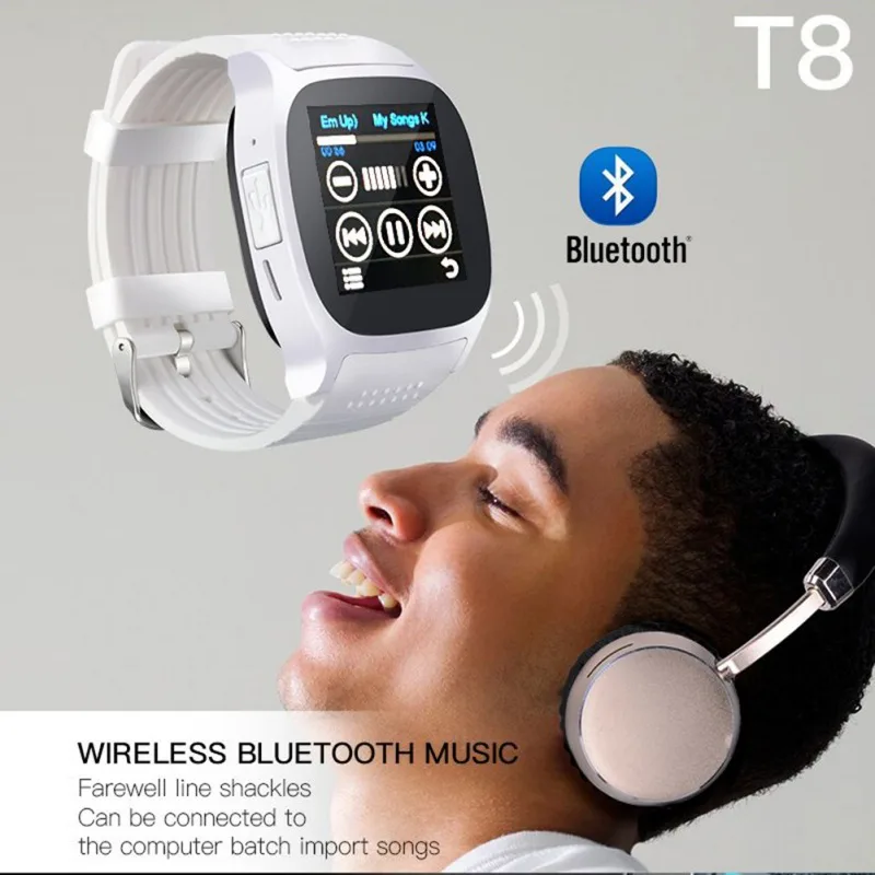 Bluetooth T8 умные часы с поддержкой SIM и TF карты с камерой, синхронизация вызовов, сообщения, мужские и женские умные часы для Android