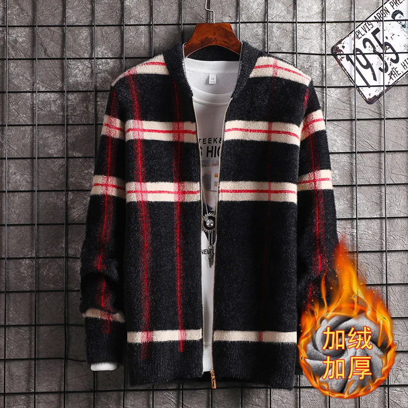 Mens Sweater Cashmere Cardigan Sweater Cardigan Men Sweater Coats Warm Sweater Smart Casual Zippers Black