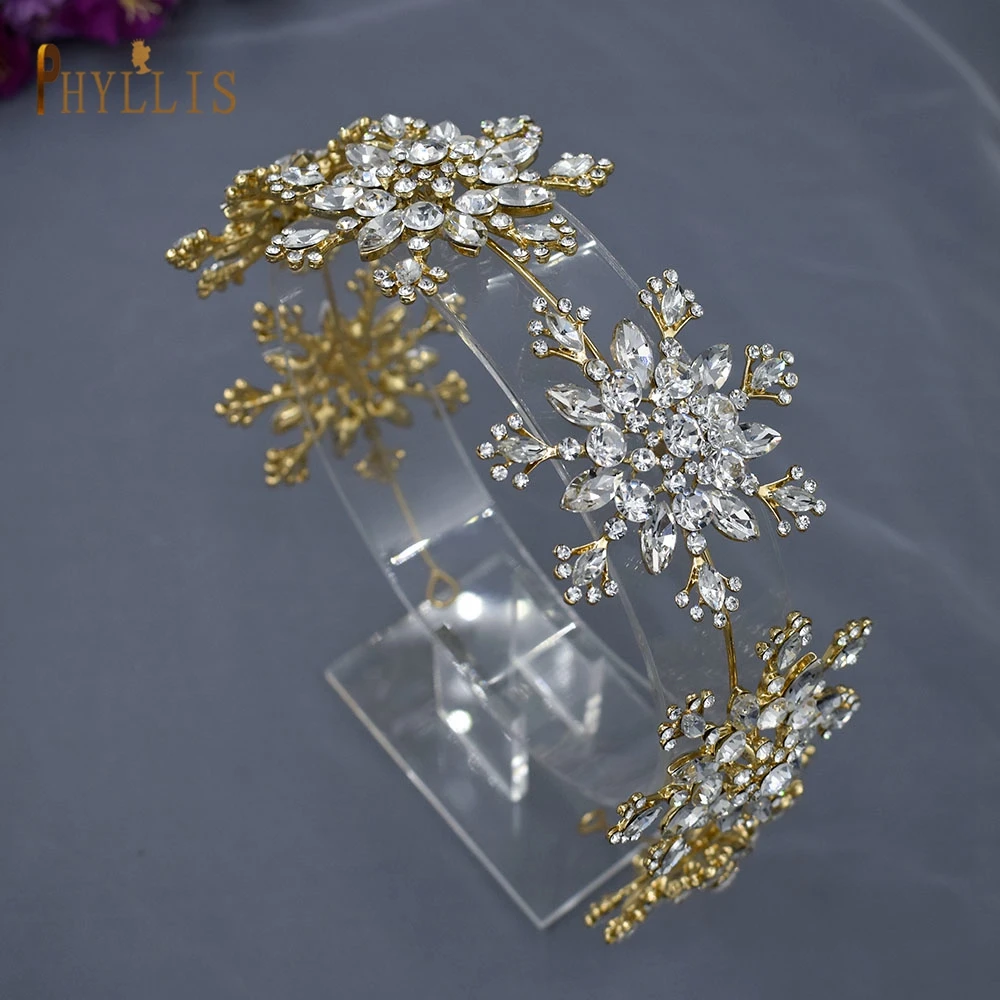 A360 Snowflake Wedding Hair Accessories Crystal Floral Bridal Tiaras Baroque Headband Rhinestone Pageant Diadem Headpieces