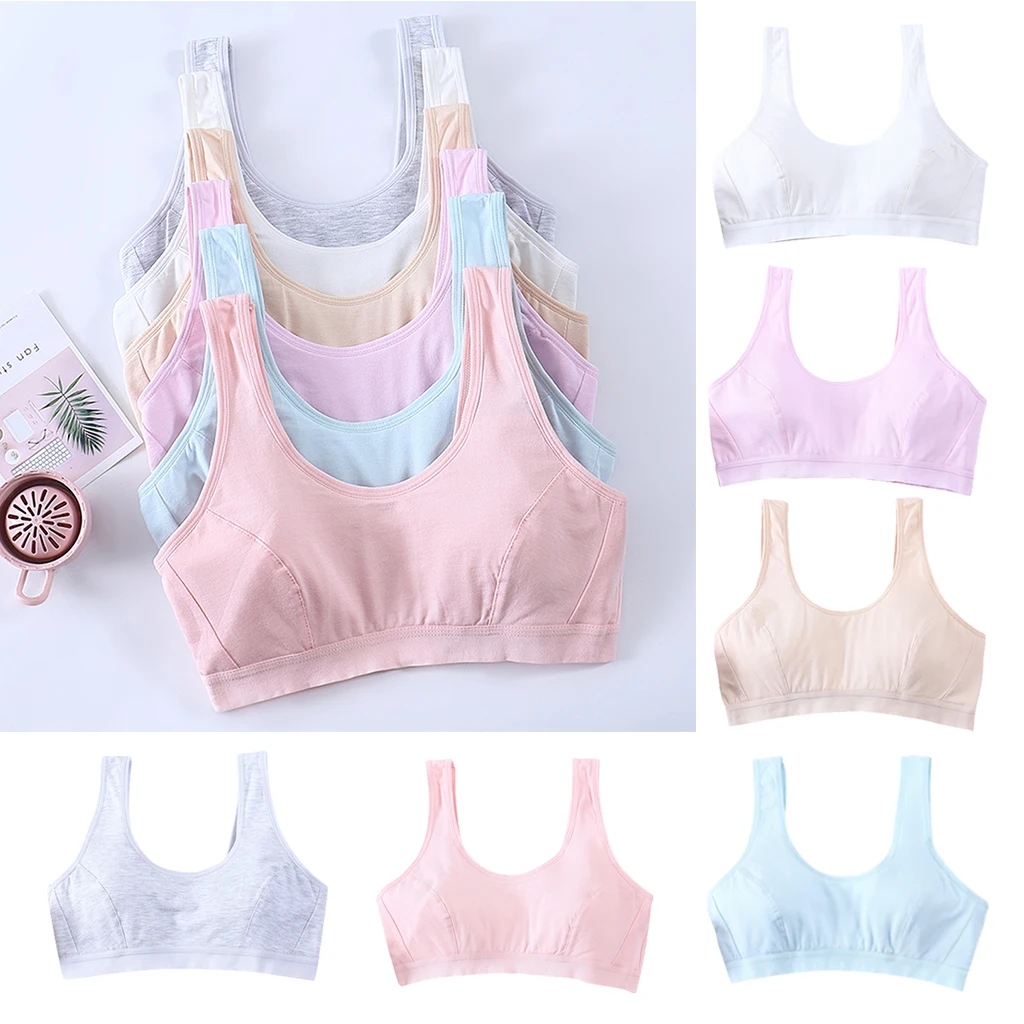Teen Solid underwear 12 year old  Lovely Girl Training Bra Underwear Vest Top Wireless Cotton Bralette Racerback белье женское