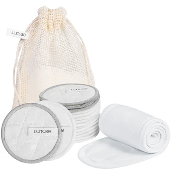 

Lurrose 18PCS/pack Reusable Makeup Removal Facial Body Soft Cotton Cosmetics Remover Pads with Headband Storage Bag