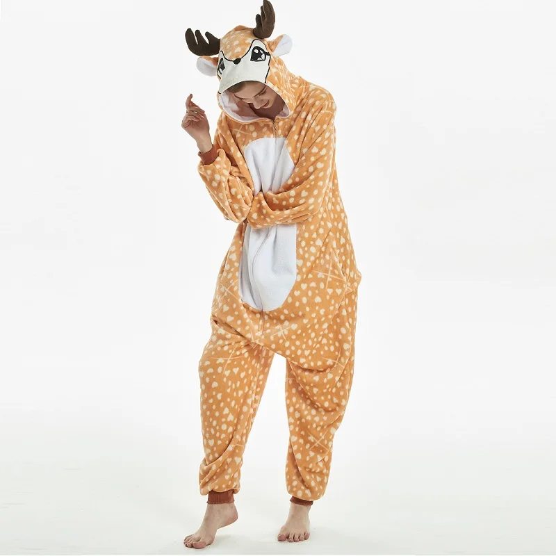 

Kigurumi deer hooded onesie Men women onisie combinaison pyjama adult Whole flannel warm onepiece animal Pajamas kugurumi onsie