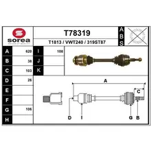 Привод левый 620mm\ VW T5 2.5D 03-09 EAI T78319