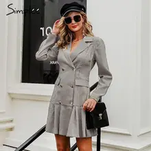 Simplee женское офисное плед платье Осень двубортный пиджак плиссированные платья с длинным рукавом женское вечернее платье верхняя одежда