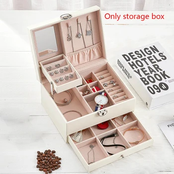 

Simple Solid Jewelry Box Makeup Organizer Gift Travel Rings Multi Layer Portable Earrings Storage Stud Display With Key