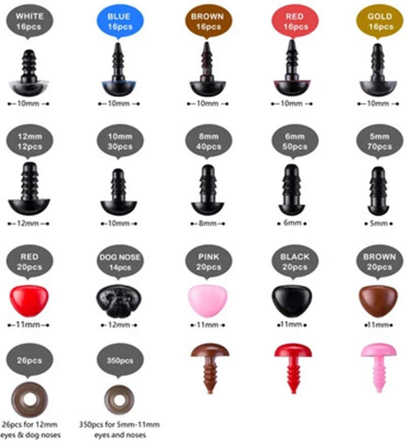 Screw Combination Color Gather Plastic Craft Safety Eye for Bear Soft Toy Animal Doll Amigurumi DIY Accessorie for Toy Gift