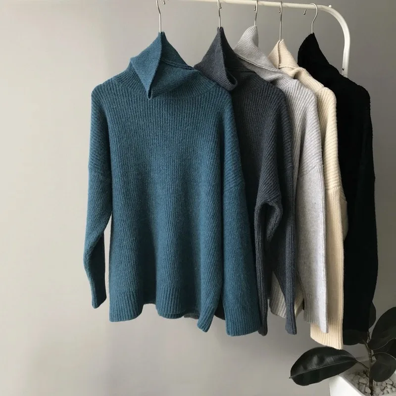 2019 winter turtleneck women wear sweater women thickened women sweater loose knitted sweater solid color lazy sweaters