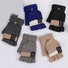 

Wool Men Striped Gloves Striped Knitted Cute Half Finger Embroidered Men's Gloves Warm Stylish Solid Color Korean Style Gloves