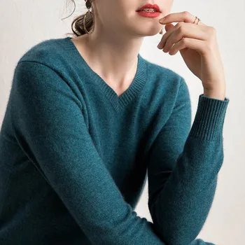 

Woman Clothes 100% Goat Cashmere Knit Sweaters Women Pullovers 15 Colors V-Neck Soft High Quality Ladies Jumpers