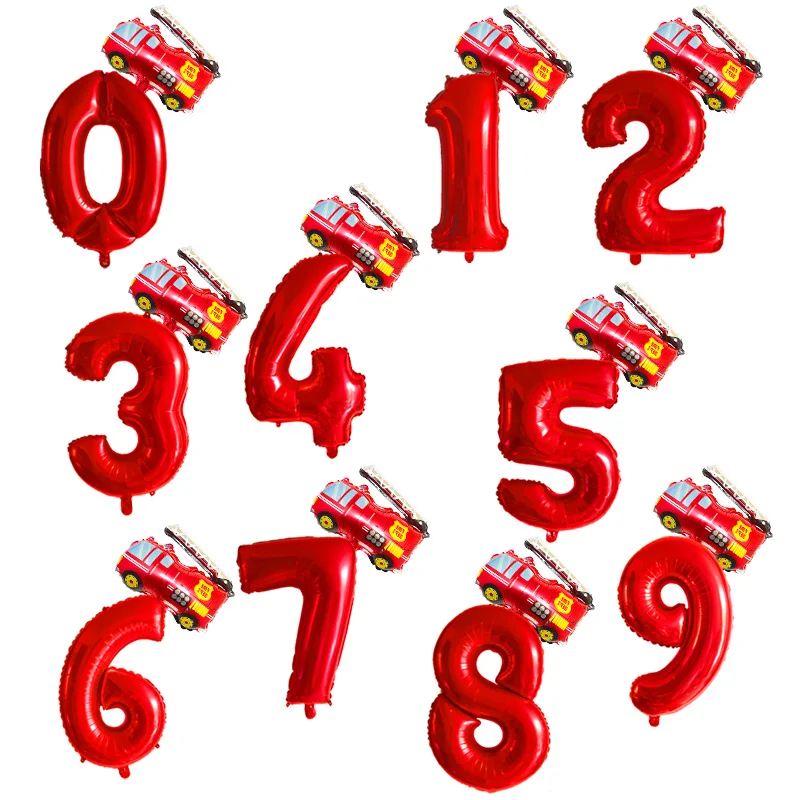 Fire Truck Car 32inch Number Foil Helium Balloons Children Birthday Party Kids Dream Work Decoration Globos Balloon | Дом и сад
