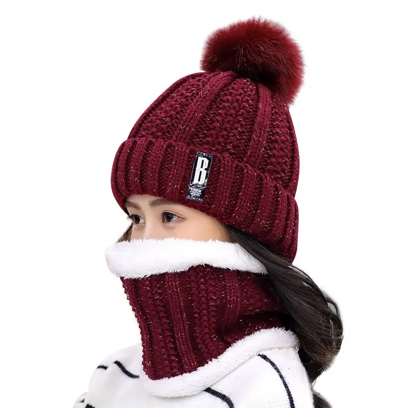 

Best selling fashion novelty female velvet knit hat + knit bib suit autumn and winter thick warm keep warm knitted wool cap set