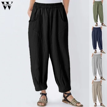 

Womail Fashion Harem Pants Women Casual Loose Trousers With Pocket Solid Joggers Wide Leg Pants Women 2020 Capris Comfort Plus