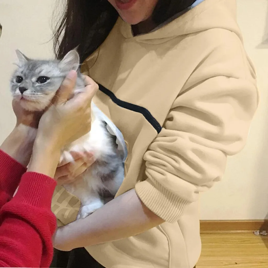 Осенне-зимняя женская толстовка с большим карманом и милым котом с капюшоном, одноцветная мультяшная куртка, модная толстовка, тренд R# YL10