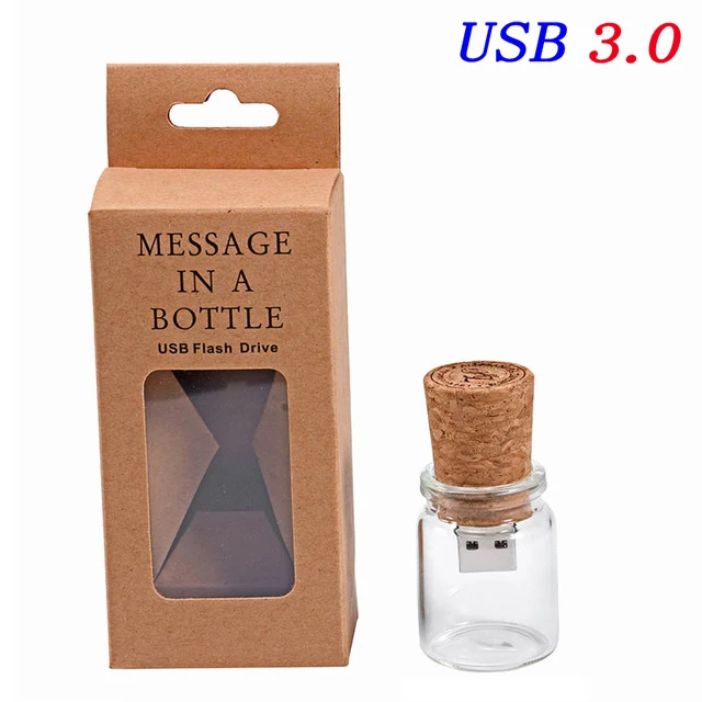 JASTER USB 3,0, новинка, плавающая бутылка, флешка, 4 ГБ, 8 ГБ, 16 ГБ, 32 ГБ, 64 ГБ, пожелание пробки для бутылок, usb флеш-накопитель, карта памяти, свадебный подарок - Цвет: With carton