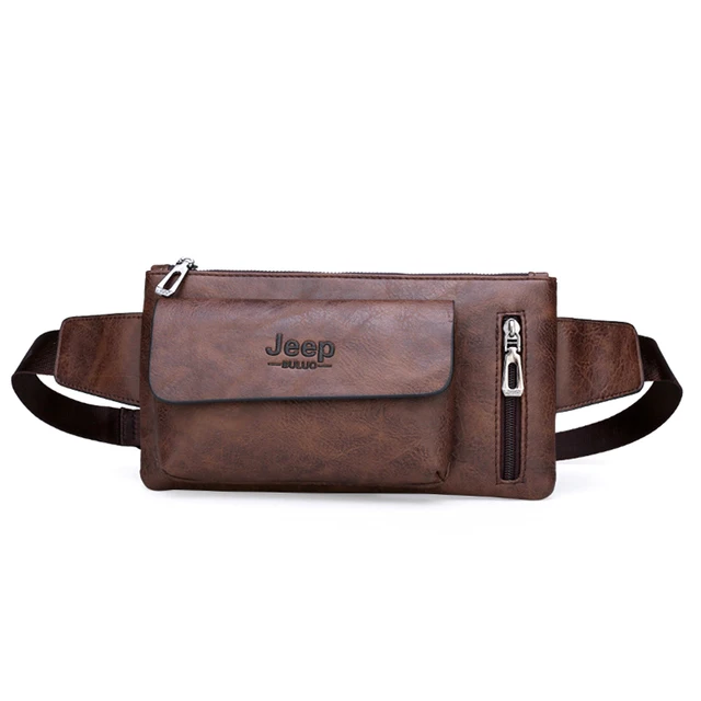 JEEP BULUO Big Brand Men Sling Bag Fashion Casual Leather Chest Waist Bag Crossbody Daypacks For College Teenagers New Brown